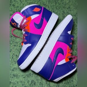 Nike Air Jordan 1 Mid Fire Pink Barely Grape Sneakers (SKU: 555102-602